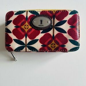 Fossil Women's Floral Jewelry Travel Case Red and Green